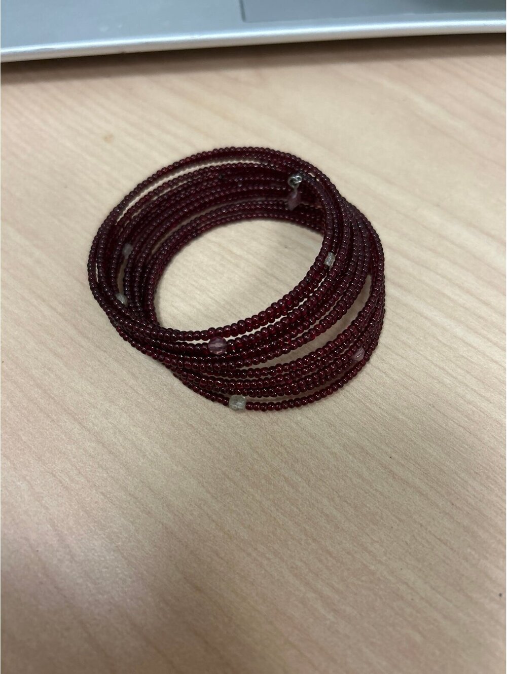 Garnet Seed Bead Coiled Wrap Bracelet